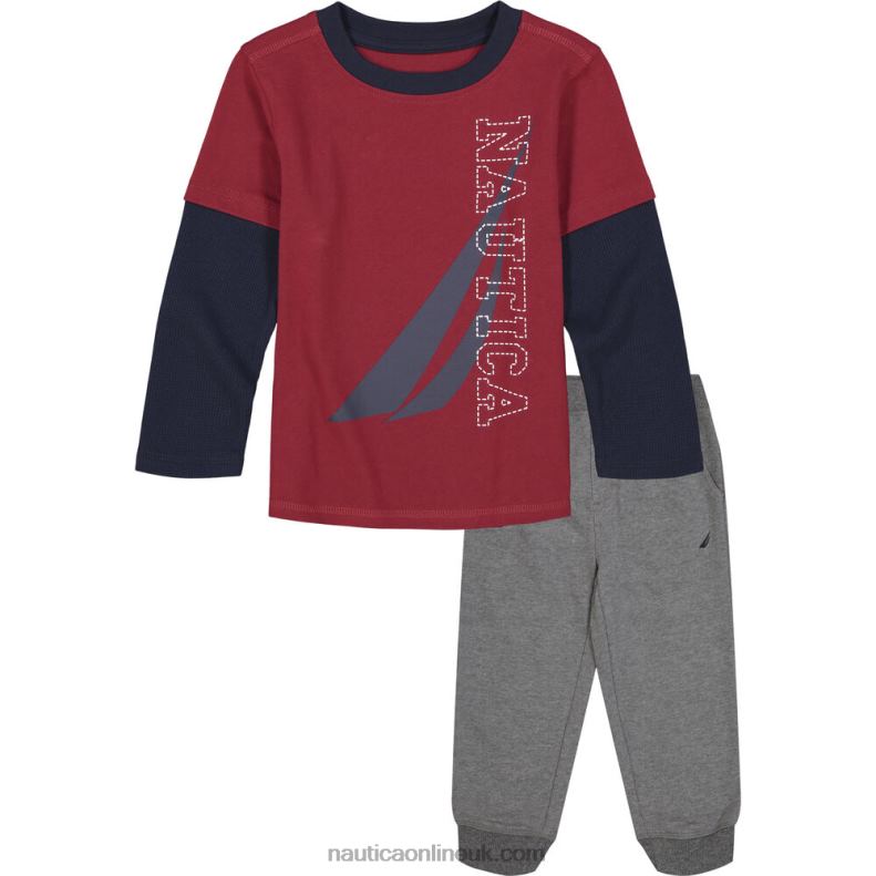 Nautica Infant Boys' Thermal 2Pc Jogger Set (12M-24M) L6J4L1171 Melonberry