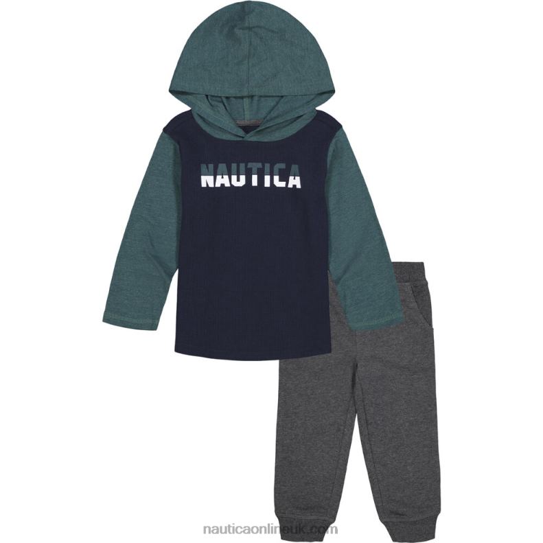 Nautica Infant Boys' Thermal Hoodie 2Pc Jogger Set (12M-24M) L6J4L1177 Navy