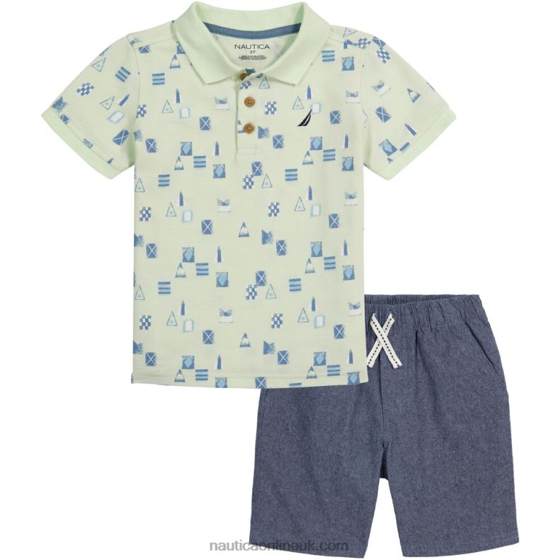Nautica Toddler Boys' Printed Polo Short 2Pc Set L6J4L1208 Grey Shadow