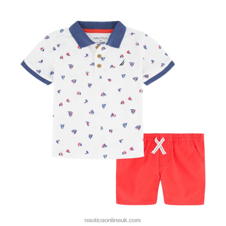 Nautica Toddler Boys' Printed Polo Short 2Pc Set L6J4L1233 Evergreen