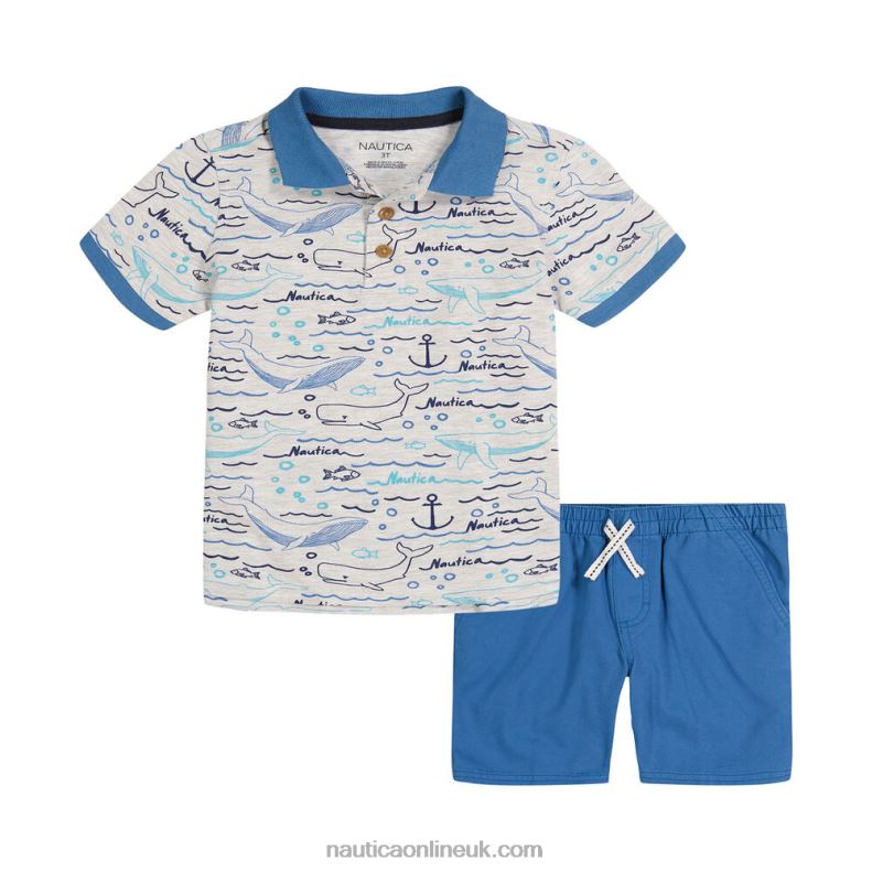 Nautica Toddler Boys' Printed Polo Short 2Pc Set L6J4L1258 Light Yellow