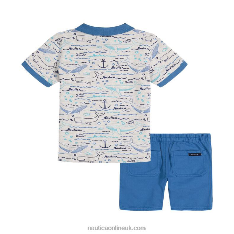 Nautica Toddler Boys\' Printed Polo Short 2Pc Set L6J4L1258 Light Yellow