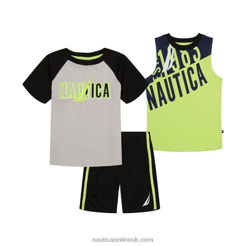 Nautica Toddler Boys' Tank And T-Shirt 3Pc Plaid Short Set L6J4L1251 Sky Blaze