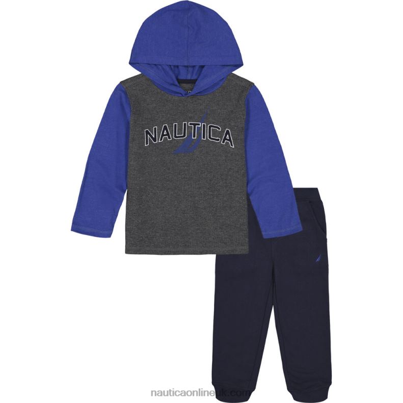 Nautica Toddler Boys' Thermal Hoodie 2Pc Jogger Set (2T-4T) L6J4L1146 Anchor Grey