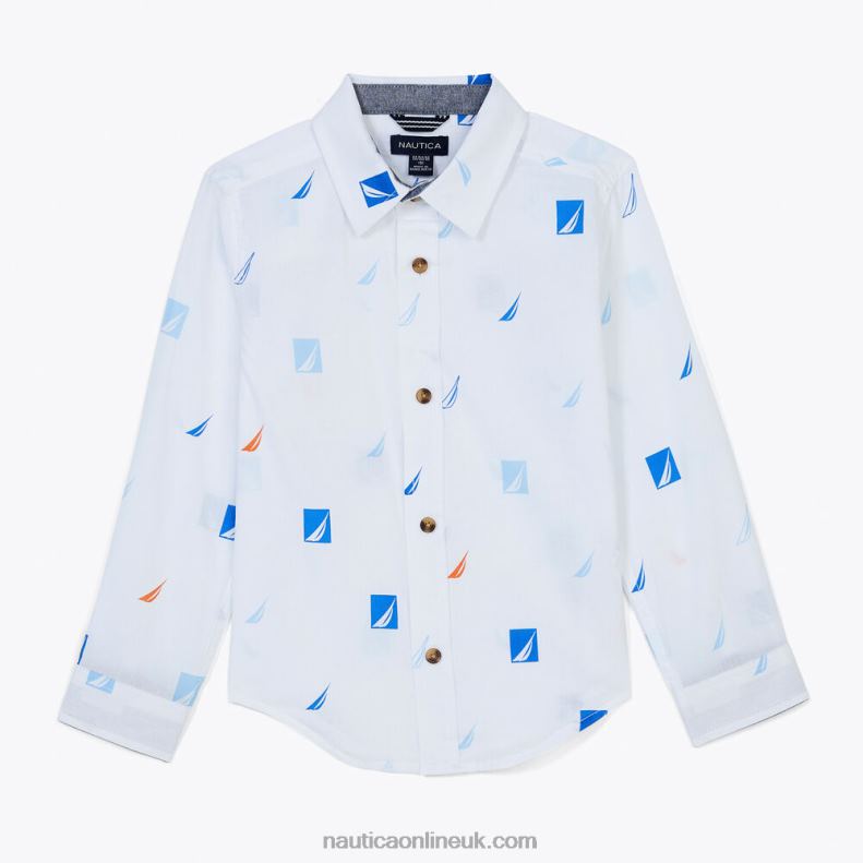 Nautica Boys' Printed J-Class Shirt (8-16) L6J4L1103 Antique White Wash