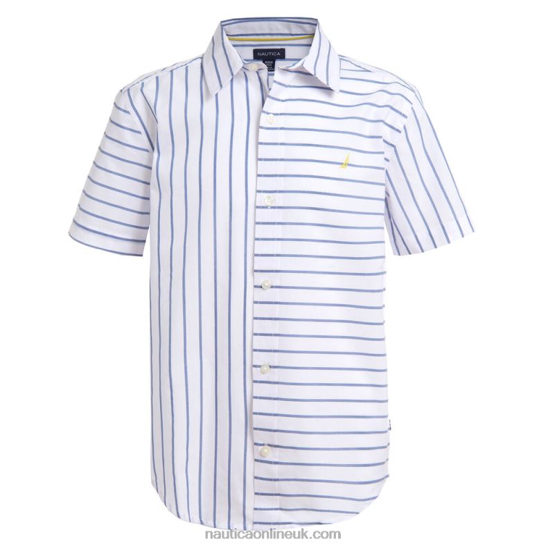 Nautica Little Boys' Striped Back Graphic Short Sleeve Shirt (4-7) L6J4L1157 Antique White Wash