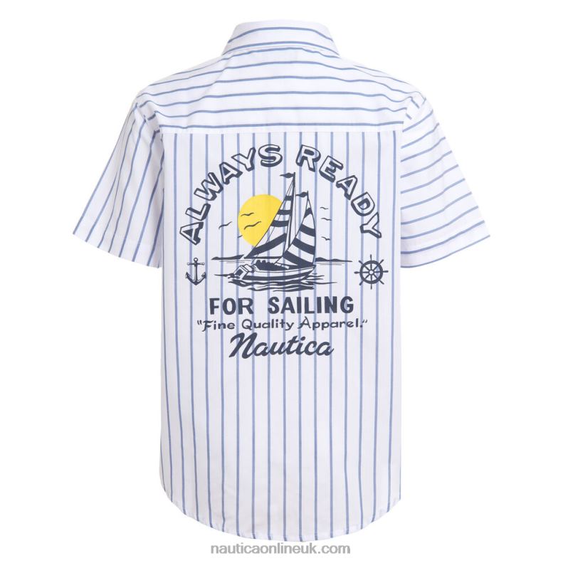 Nautica Little Boys\' Striped Back Graphic Short Sleeve Shirt (4-7) L6J4L1157 Antique White Wash