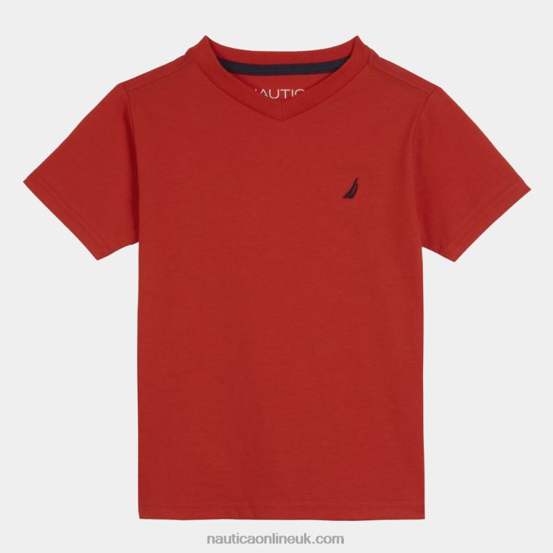 Nautica Boys' J-Class Logo V-Neck T-Shirt (8-20) L6J4L1118 Firey Red