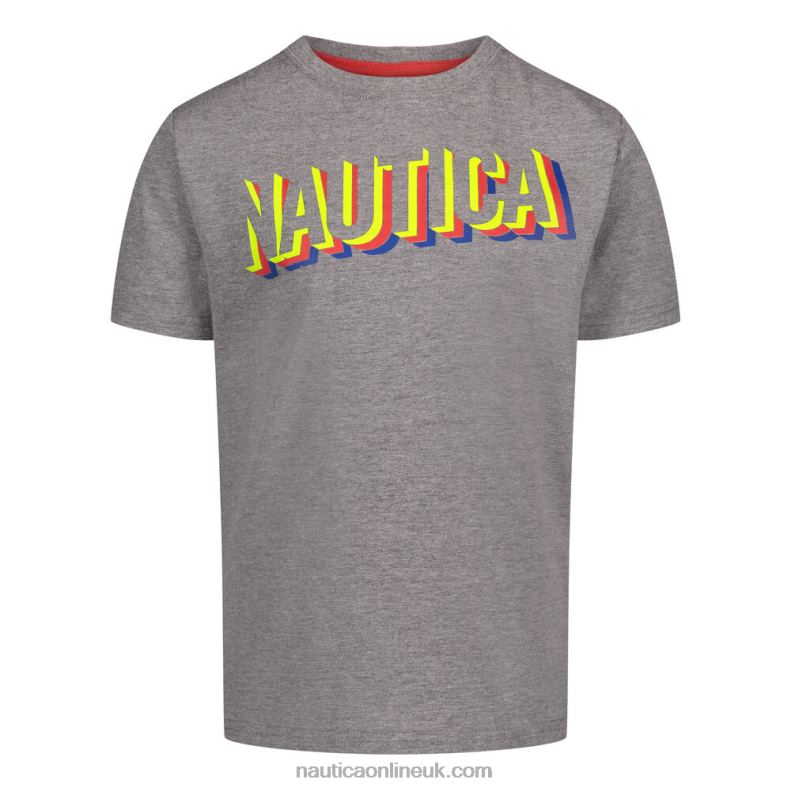 Nautica Little Boys' 3D Stacks Logo Graphic T-Shirt (4-7) L6J4L1144 Grey Heather