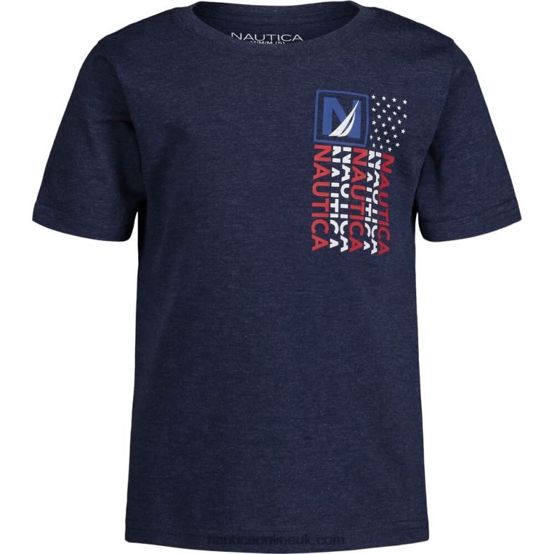 Nautica Little Boys' Flags Graphic T-Shirt (4-7) L6J4L1138 Noon Blue