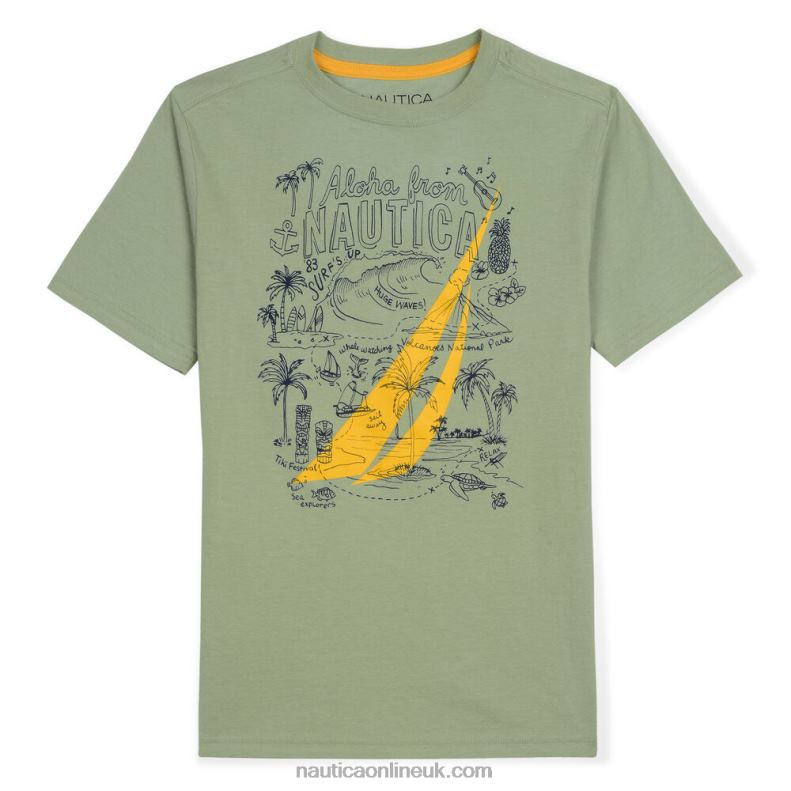 Nautica Little Boys' Tiki T-Shirt In Sketch Graphic (4-7) L6J4L1305 Green