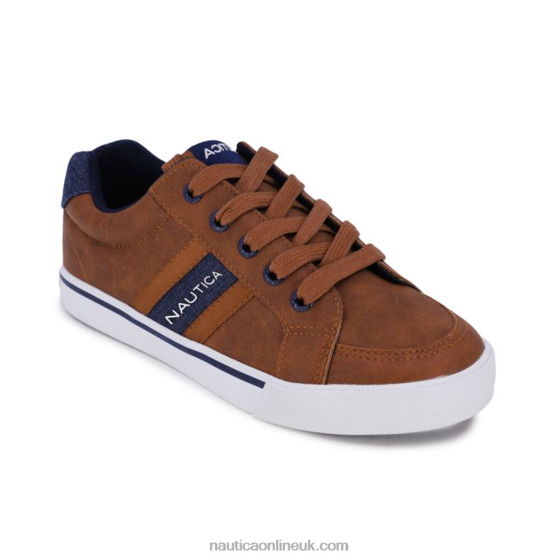 Nautica Boys' Logo Lace-Up Sneaker L6J4L1225 Brown Stone