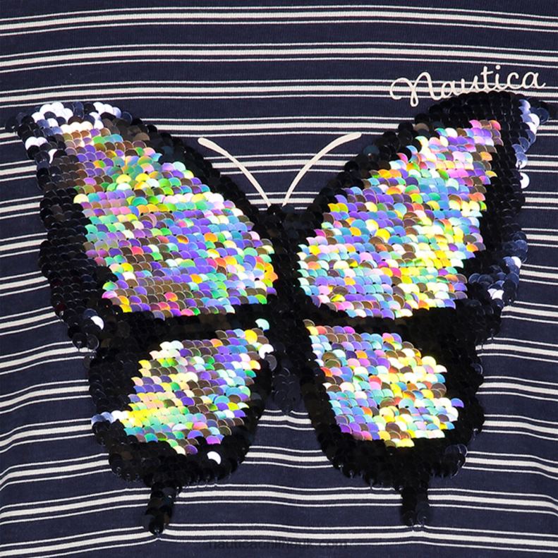 Nautica Girls\' Butterfly Sequin Striped Dress (7-16) L6J4L1311 Navy