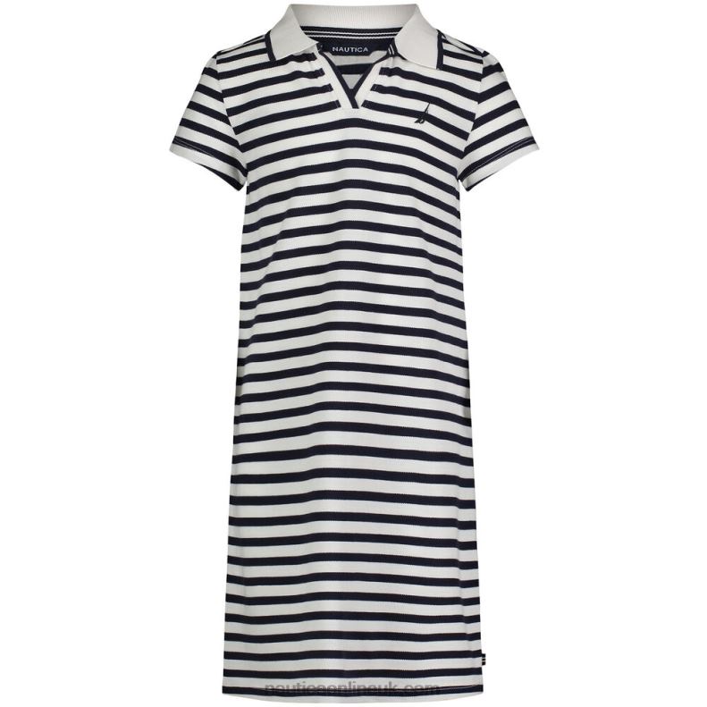 Nautica Girls' Striped Polo Dress (7-16) L6J4L1469 Antique White Wash
