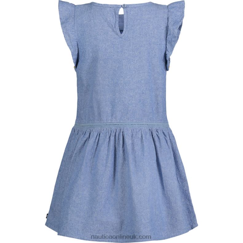 Nautica Little Girls\' Flutter-Sleeve Chambray Dress (4-6X) L6J4L1407 Light Tide Water Wash