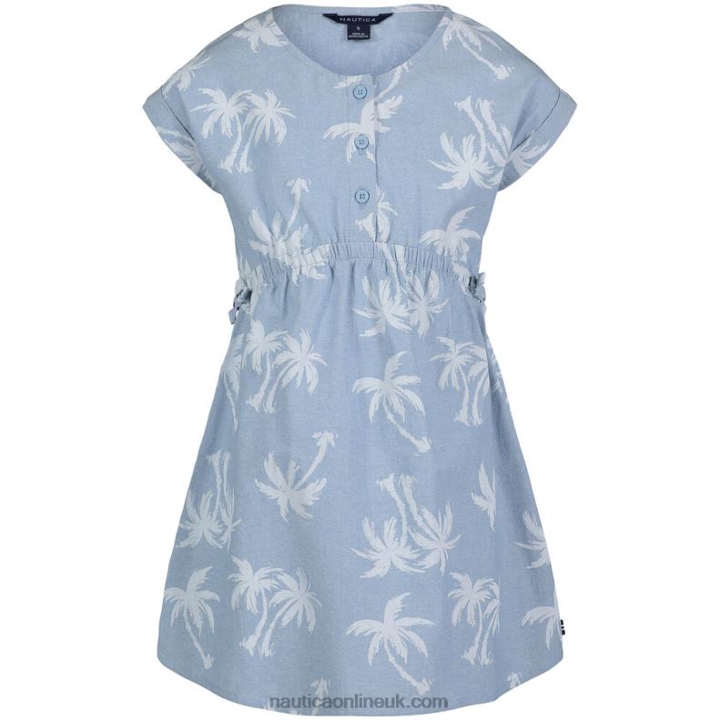 Nautica Little Girls' Palm Print Chambray Dress (4-6X) L6J4L1362 Nite Sea Heather