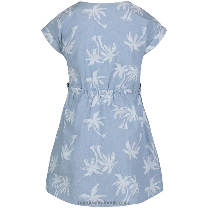 Nautica Little Girls\' Palm Print Chambray Dress (4-6X) L6J4L1362 Nite Sea Heather