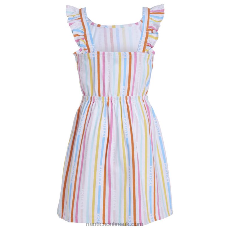 Nautica Toddler Girls\' Rainbow Stripe Dress (2T-4T) L6J4L1505 Antique White Wash