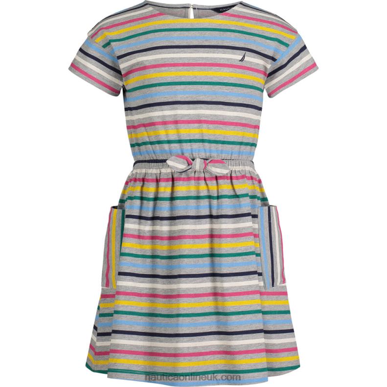 Nautica Toddler Girls\' Roadmap Striped Dress (2T-4T) L6J4L1389 Grey Heather