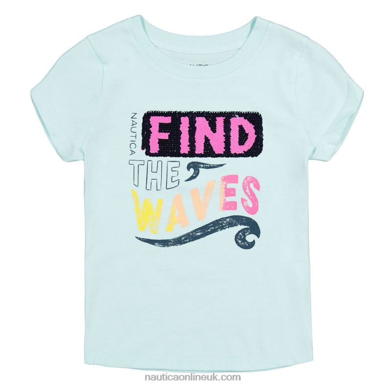 Nautica Girls' Find The Waves T-Shirt (7-16) L6J4L1326 Worn Chambray