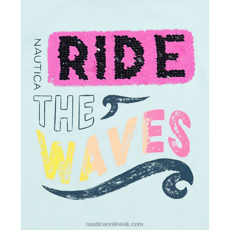 Nautica Girls\' Find The Waves T-Shirt (7-16) L6J4L1326 Worn Chambray