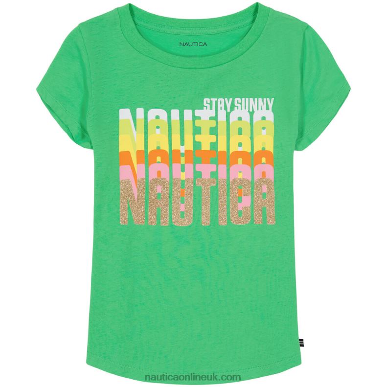 Nautica Girls' Glitter Sunny T-Shirt (7-16) L6J4L1497 Dark Hunter