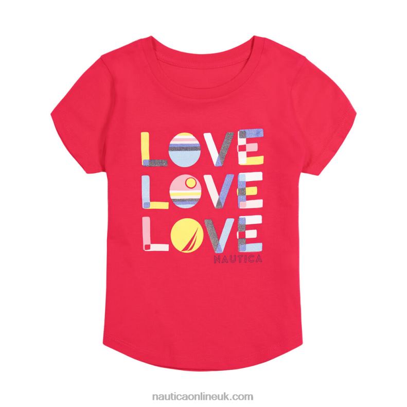 Nautica Girls' Love Love Love T-Shirt (7-16) L6J4L1400 Lure Red