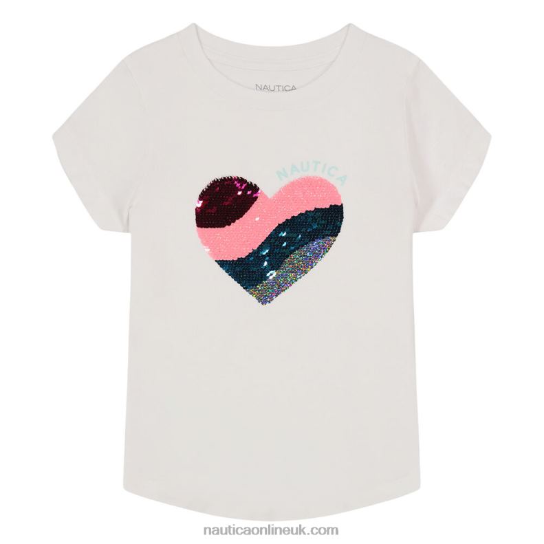Nautica Girls' Magic Sequin Heart Tee (7-16) L6J4L1408 Antique White Wash
