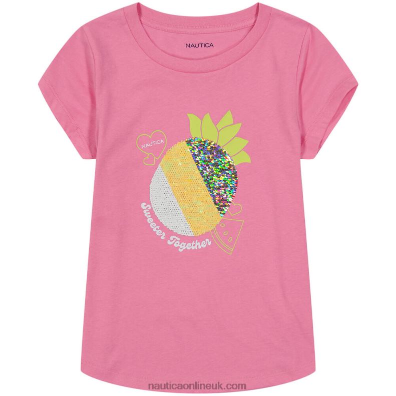 Nautica Girls' Sequin Pineapple T-Shirt (7-16) L6J4L1461 Faded Orange