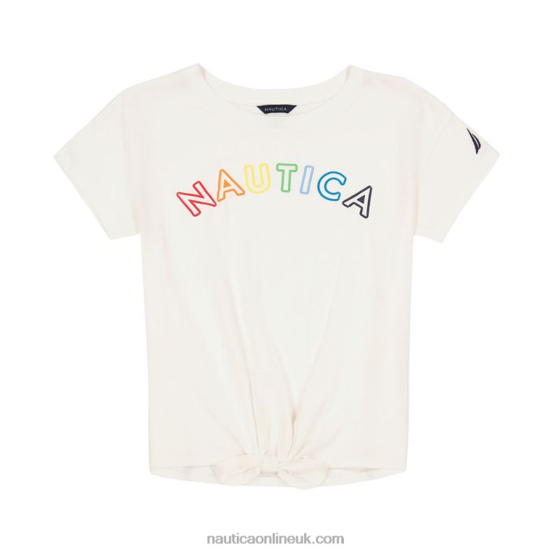 Nautica Girls' Tie-Front T-Shirt (7-16) L6J4L1515 Antique White Wash