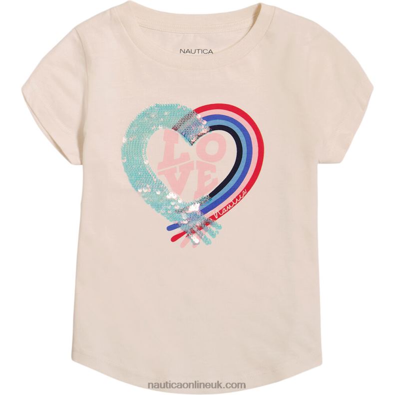 Nautica Little Girls' Love T-Shirt (4-6X) L6J4L1444 White Cap