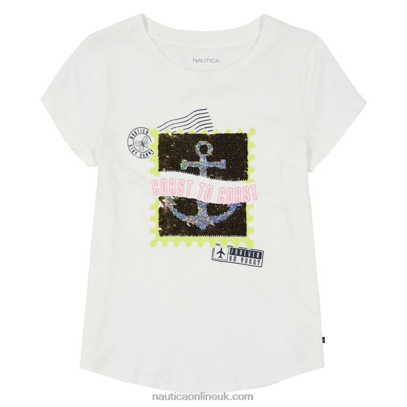 Nautica Little Girls' Magic Sequin Stamp T-Shirt (4-6X) L6J4L1512 Antique White Wash