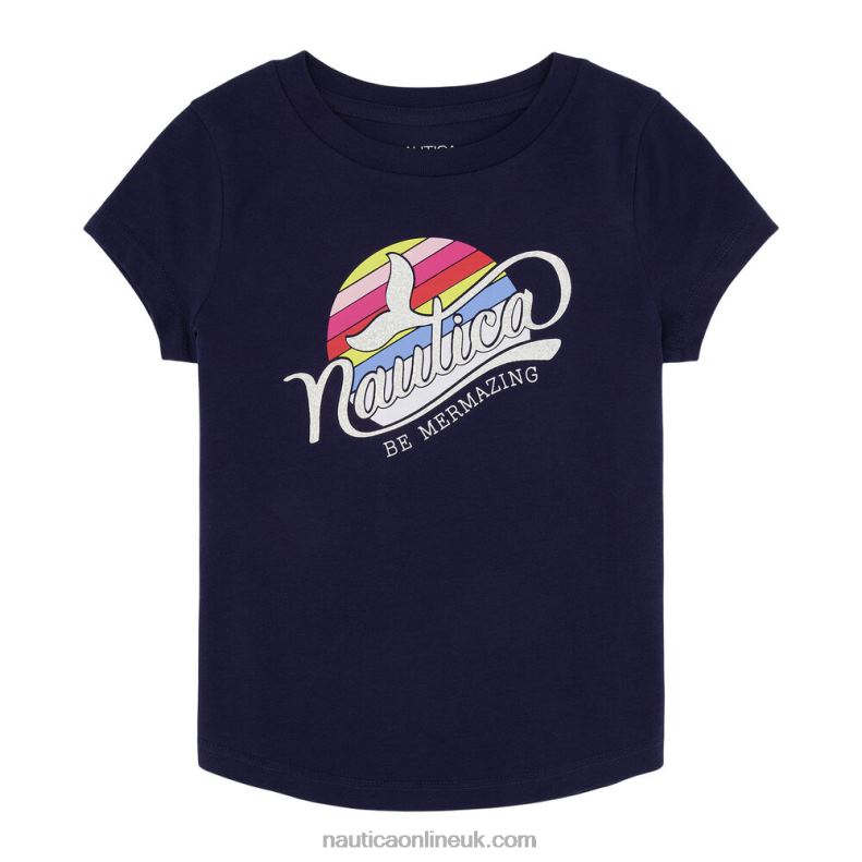 Nautica Little Girls' Mermazing T-Shirt (4-7) L6J4L1561 Navy