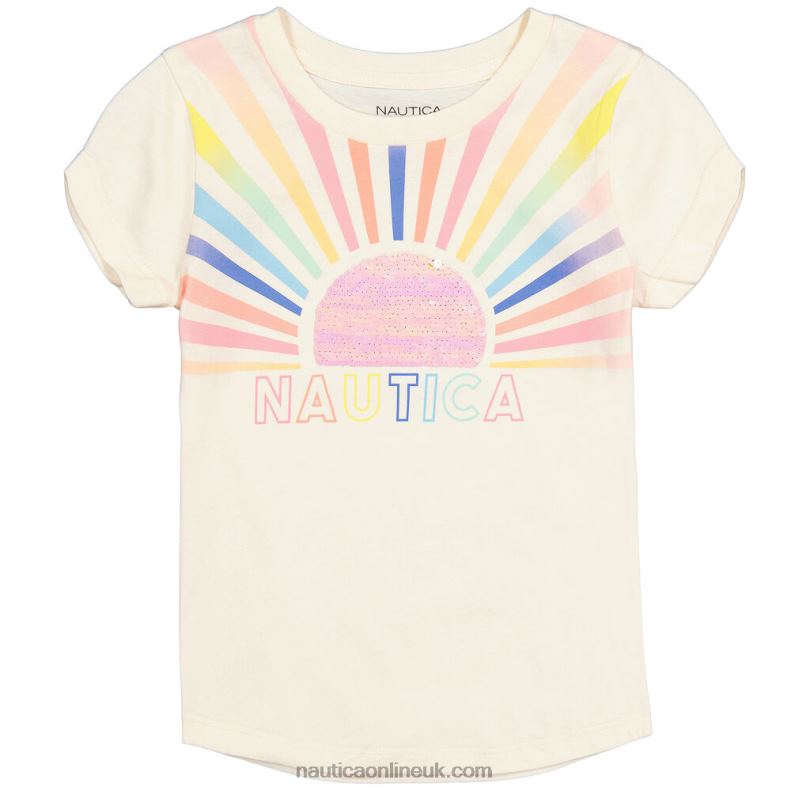 Nautica Little Girls' Ombre Sun T-Shirt (4-6X) L6J4L1388 White Cap