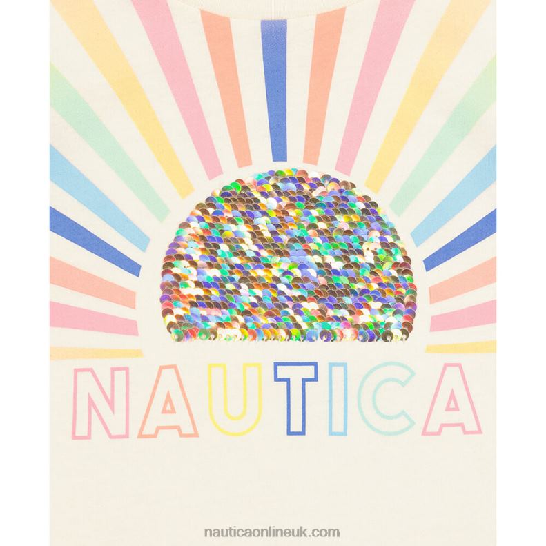 Nautica Little Girls\' Ombre Sun T-Shirt (4-6X) L6J4L1388 White Cap