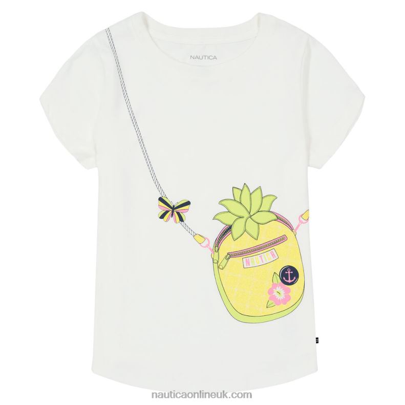Nautica Little Girls' Pineapple Handbag T-Shirt (4-6X) L6J4L1496 Antique White Wash
