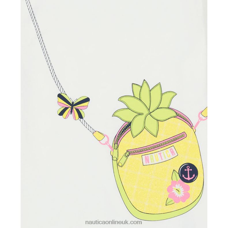 Nautica Little Girls\' Pineapple Handbag T-Shirt (4-6X) L6J4L1496 Antique White Wash