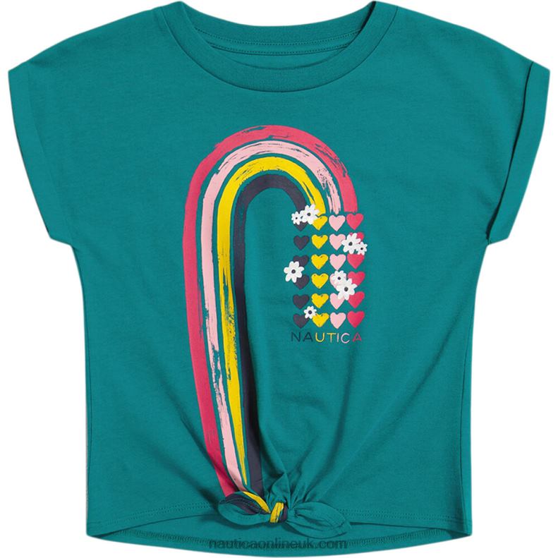Nautica Little Girls' Rainbow Logo Tie-Front T-Shirt (4-6X) L6J4L1454 Gulf Coast Teal