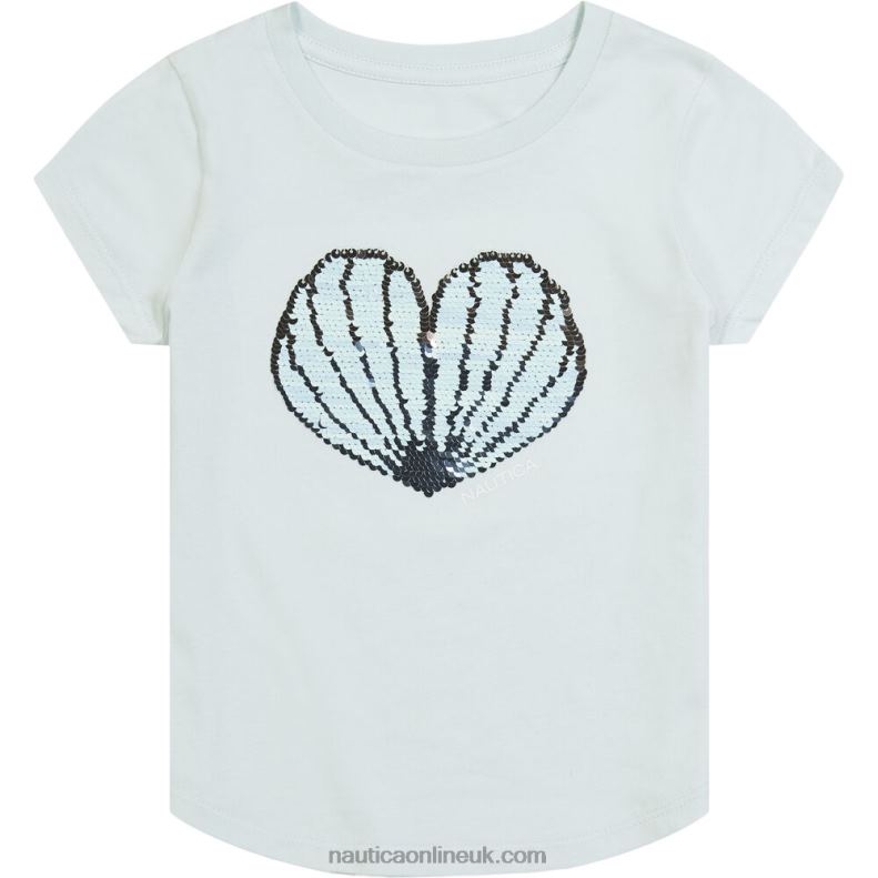 Nautica Little Girls' Shell Yeah T-Shirt (4-6X) L6J4L1360 Worn Chambray