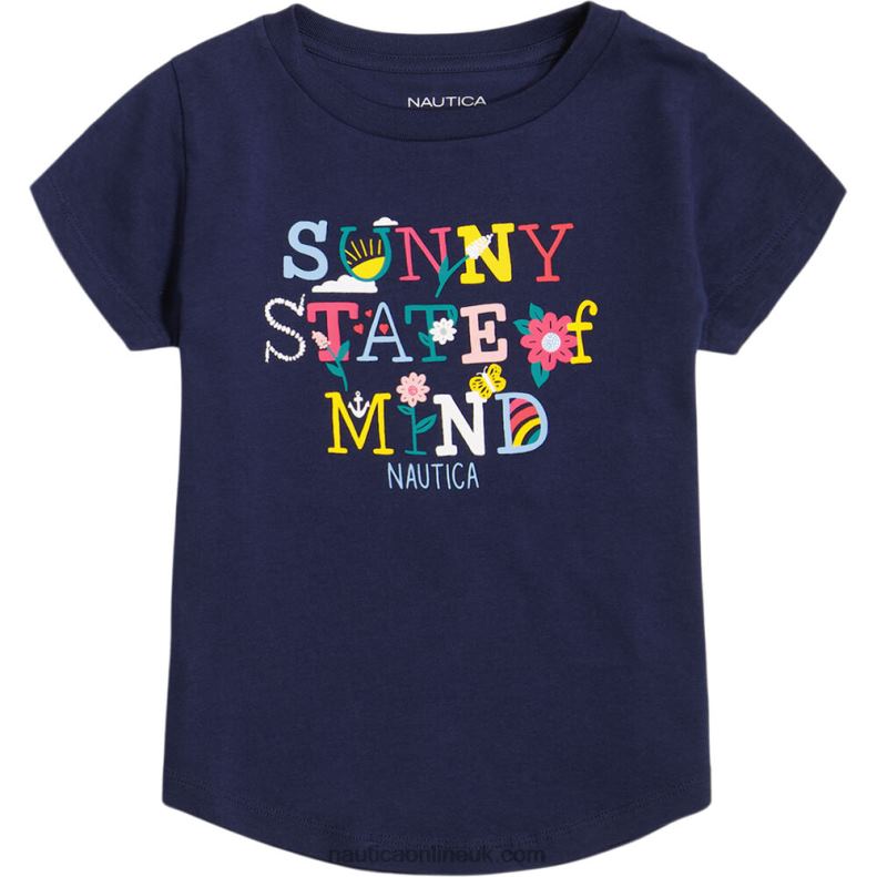 Nautica Little Girls' Sunny State Of Mind T-Shirt (4-6X) L6J4L1442 Navy