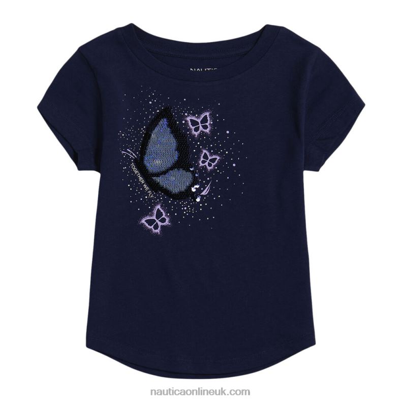 Nautica Little Girls' Together We Fly T-Shirt (4-6X) L6J4L1449 Navy