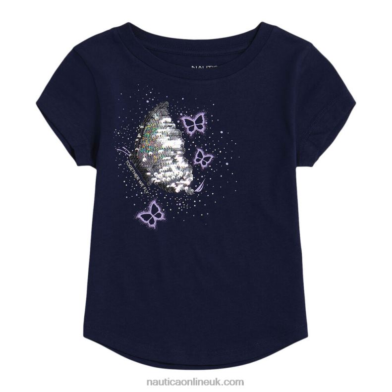 Nautica Little Girls\' Together We Fly T-Shirt (4-6X) L6J4L1449 Navy