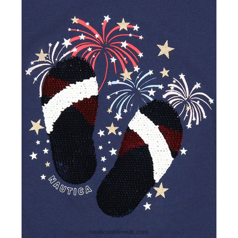 Nautica Toddler Girls\' Flip Flops And Fireworks Sequin T-Shirt (2T-4T) L6J4L1559 Navy