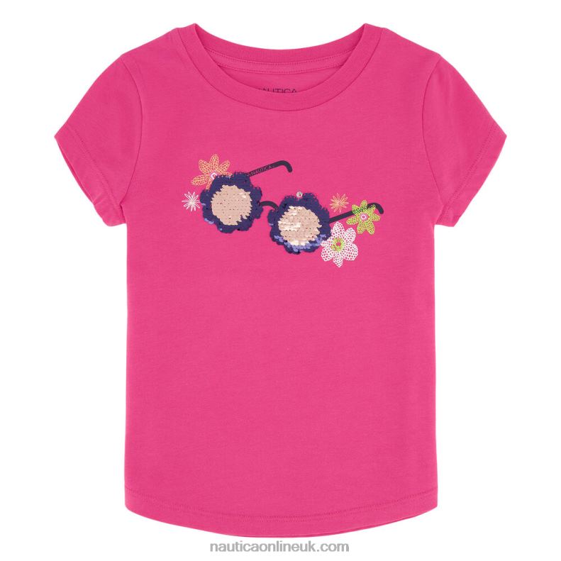 Nautica Toddler Girls' Flower Sunglasses T-Shirt (2T-4T) L6J4L1562 Tugboat Red