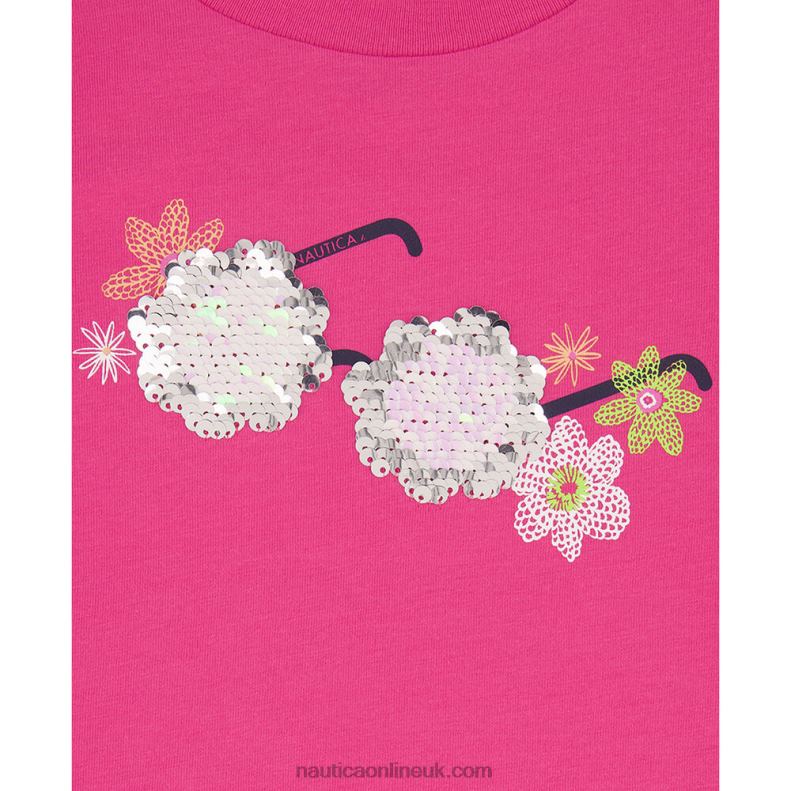 Nautica Toddler Girls\' Flower Sunglasses T-Shirt (2T-4T) L6J4L1562 Tugboat Red