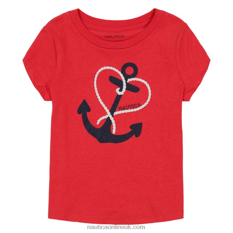 Nautica Toddler Girls' Glitter Anchor T-Shirt (2T-4T) L6J4L1509 Buoy Red