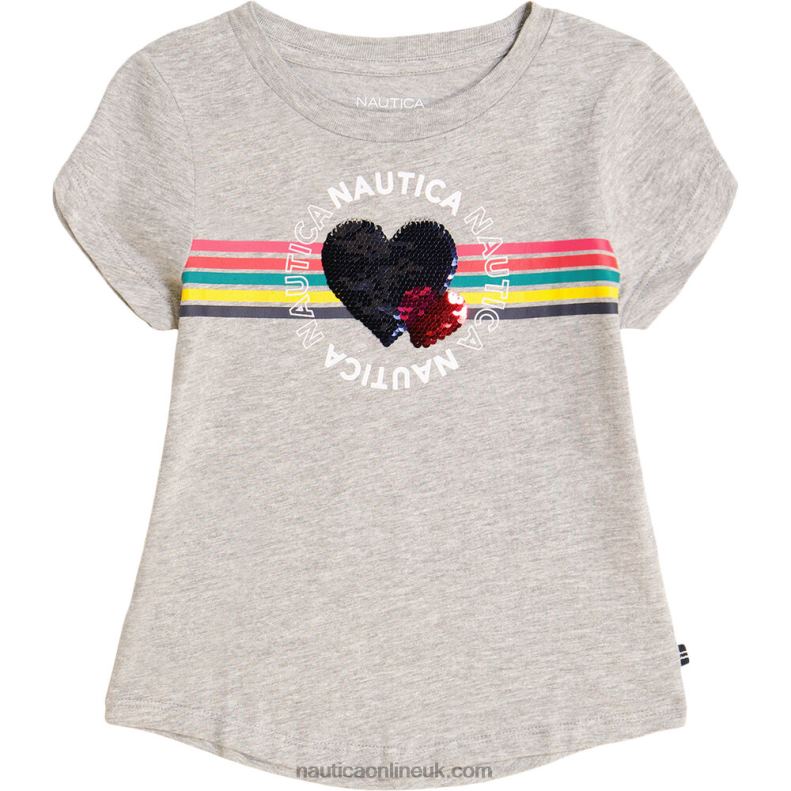 Nautica Toddler Girls' Linked Heart T-Shirt (2T-4T) L6J4L1431 Grey Heather