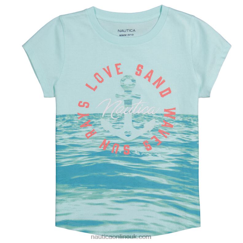 Nautica Toddler Girls' Love Waves T-Shirt (2T-4T) L6J4L1391 Worn Chambray