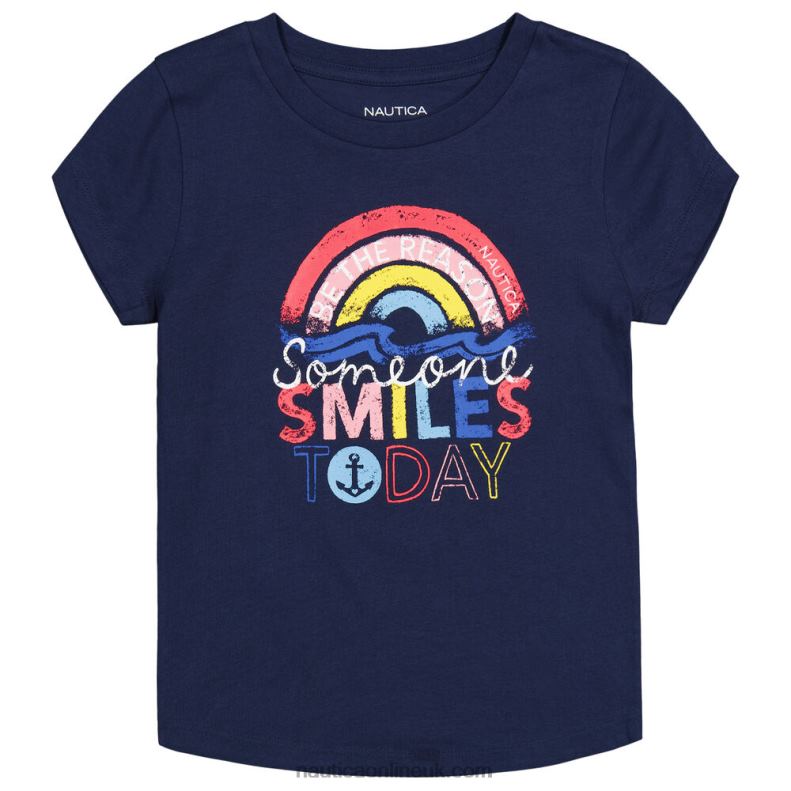 Nautica Toddler Girls' Smile Today T-Shirt (2T-4T) L6J4L1399 Navy