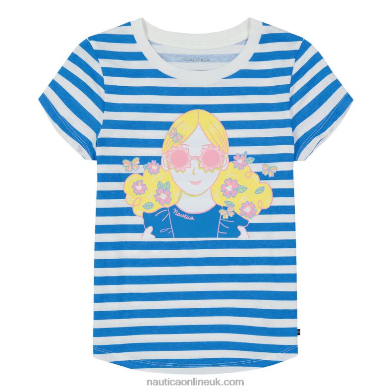 Nautica Toddler Girls' Striped T-Shirt (2T-4T) L6J4L1557 Surf Water Wash